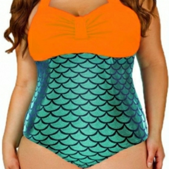 Other - Orange Bralette Splice Metallic Mermaid One Piece